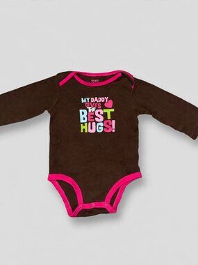 Brown Daddy Best Hugs Bodysuit 9M Long Sleeve Snap Baby Girl
